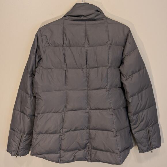 Eileen Fisher Gray Quilted Puffer Jacket Asymmetric Zip High Collar - Size S - Picture 2 of 12